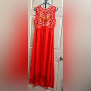 Gianni Bini Orange Coral High Low Embroidered Dress Size 6